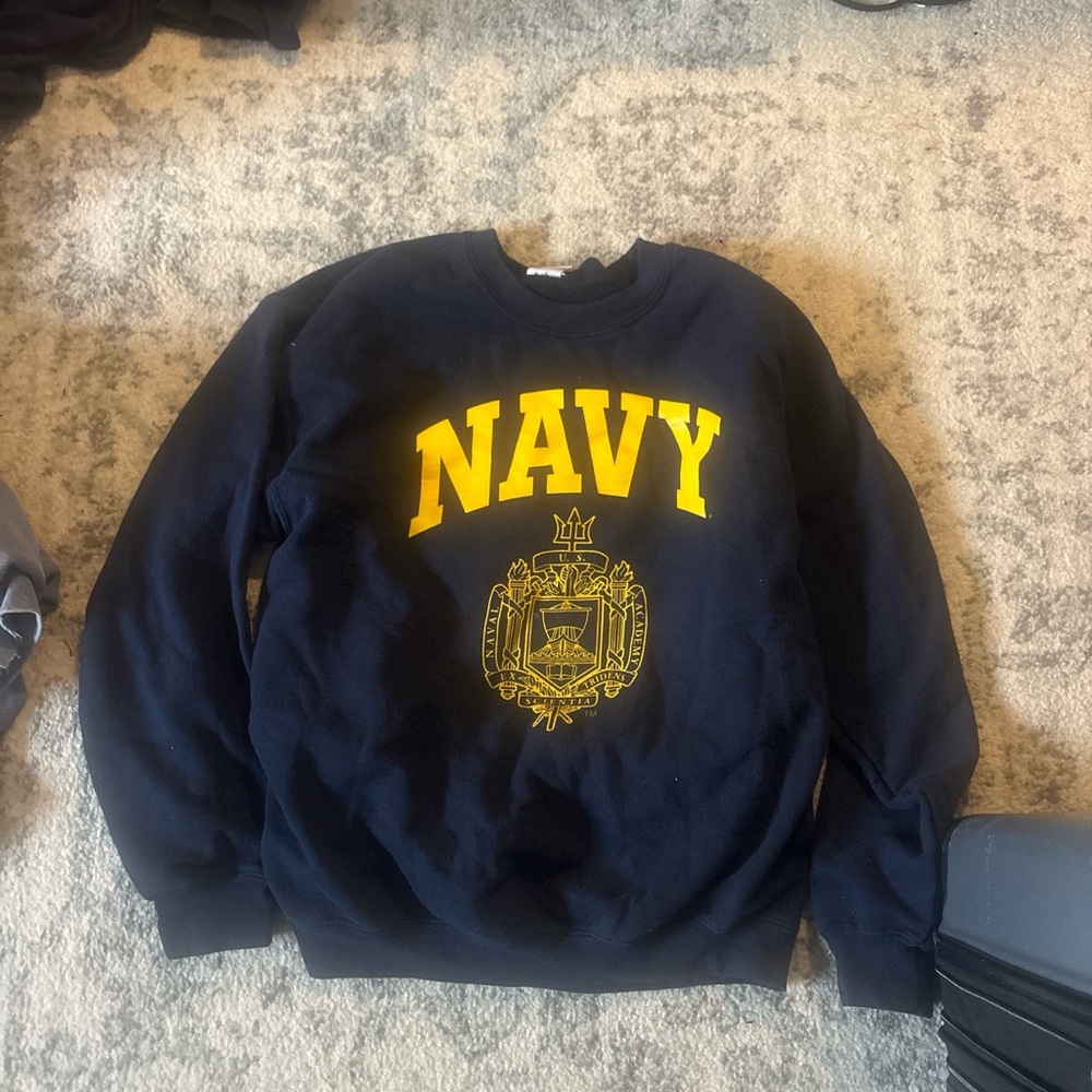 Navy Graphic Crewneck Sweatshirt in Navy Blue and Yellow